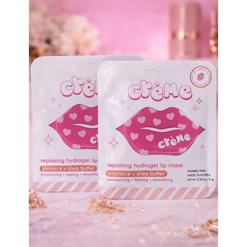Crème Shop Repairing Hydrogel Lip Mask Strawberry Vitamin E Shea Butter Set of 2